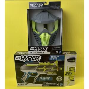 NERF HYPER RUSH 40 PUMP ROUND CAPACITY HOPPER FEED BLASTER GUN FACE MASK LOT